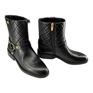 Vince Camuto Amais-Q Black Quilted Moto Boots Gold Hardware Nappa 10M NIB